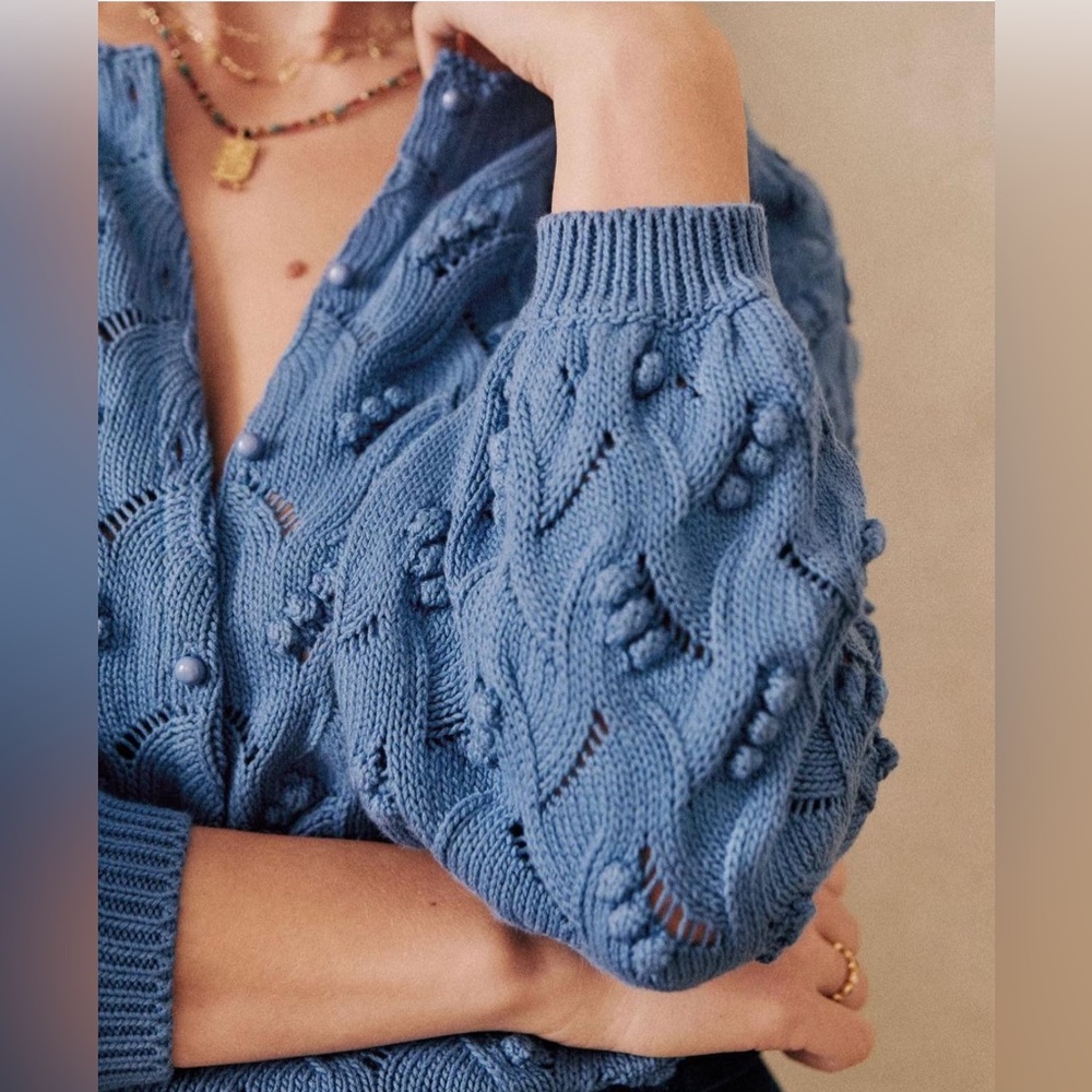 Sezane Blue Textured Knit Cardigan - Picture 5 of 10